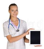 Woman doctor holding a tablet