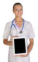 Woman doctor holding a tablet