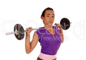African american woman weight lifting.