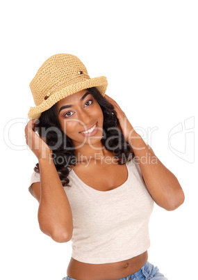 African american woman with straw hat.