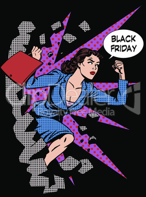 Black Friday woman buyer runs on sale