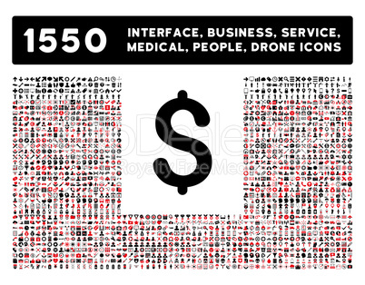 Dollar Icon and More Interface, Business, Tools, People, Medical, Awards Flat Glyph Icons