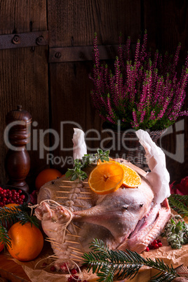 Raw goose in marinade