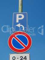 No parking sign over blue sky