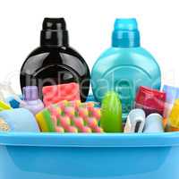 Hygiene products and detergents in basin