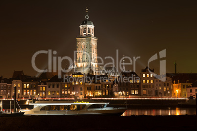Illuminated skyline of the city of Deventer Netherlands