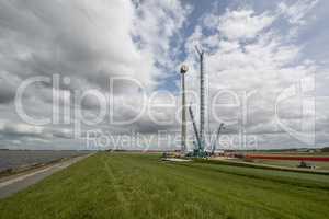 Construction of a modern windmill in the Netherlands