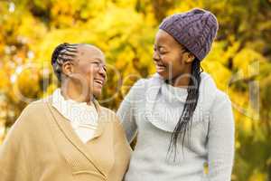 Mother and grandmother smiling to each other