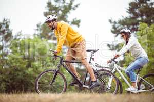 Happy couple on a bike ride