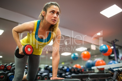 Woman doing a workout with dumbbells