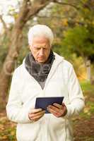 Senior man in the park using tablet