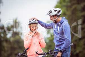 Happy couple on a bike ride