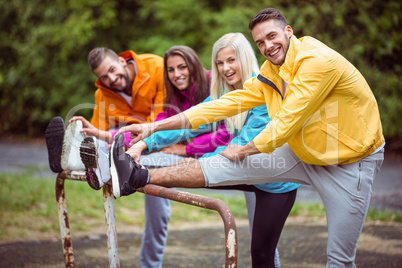 Happy friends on hike together