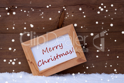 Picture Frame With Text Merry Christmas, Snow, Snowflakes