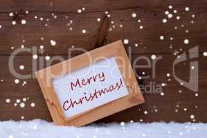 Picture Frame With Text Merry Christmas, Snow, Snowflakes