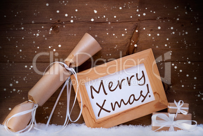 Chrsitmas Gifts With Text Merry Xmas, Snow, Snowflakes