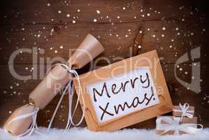 Chrsitmas Gifts With Text Merry Xmas, Snow, Snowflakes