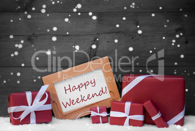 Red Gray Christmas Decoration, Gifts, Snow,Flakes,Happy Weekend
