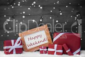 Red Gray Christmas Decoration, Gifts, Snow,Flakes,Happy Weekend