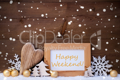 Golden Christmas Decoration, Snow, Happy Weekend, Snowflakes