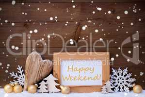 Golden Christmas Decoration, Snow, Happy Weekend, Snowflakes