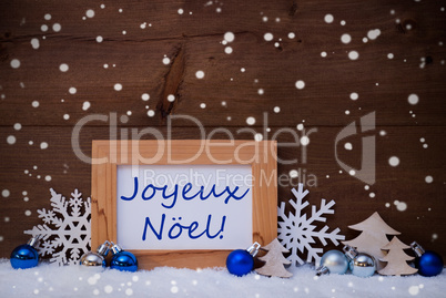 Blue Decoration, Snow, Joyeux Noel Mean Christmas, Snowflakes