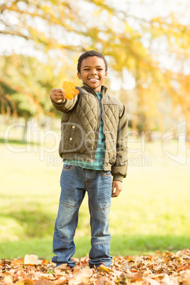 Portrait of a little boy showing leaves Portrait of a little boy showing leaves