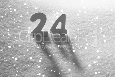 White Number 24 On Snow, Snowflakes