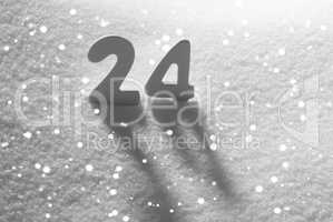 White Number 24 On Snow, Snowflakes
