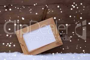 Christmas Card With Picture Frame, Copy Space, Snow, Snowfalkes