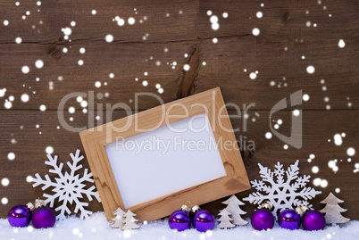 Purple Christmas Decoration, Copy Space, Snowflakes, Snow