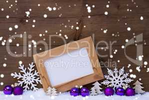 Purple Christmas Decoration, Copy Space, Snowflakes, Snow