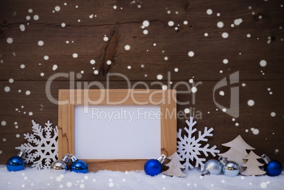 Blue Christmas Decoration, Snow, Copy Space, Snowflakes