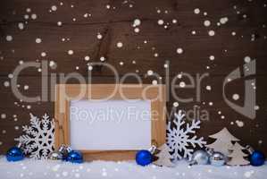 Blue Christmas Decoration, Snow, Copy Space, Snowflakes