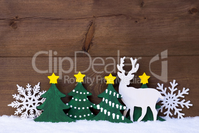 Christmas Decoration, Reindeer, Snow, Green Tree