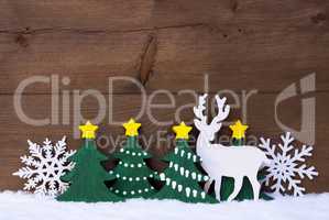 Christmas Decoration, Reindeer, Snow, Green Tree