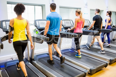 Fit people walking on treadmills Fit people walking on treadmills