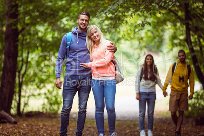 Happy friends on hike together