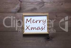 Golden Picture Frame With Copy Space And Text Merry Xmas