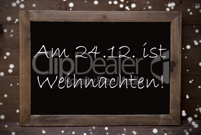 Chalkboard With Weihnachten Means Merry Christmas, Snowflakes