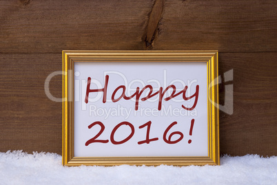 Golden Frame With Red Text Happy 2016 On Snow