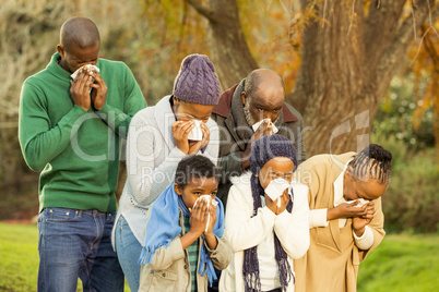 Sick family blowing their nose