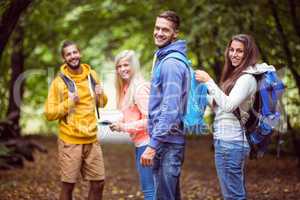 Happy friends on hike together