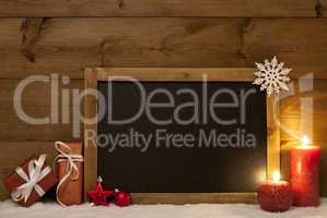 Festive Christmas Card, Blackboard, Snow, Candles, Copy Space