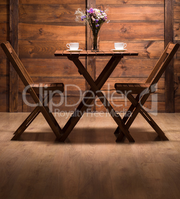 Romantic atmosphere in wooden cafe