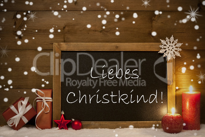 Christmas Card, Blackboard, Snowflakes, Christkind Mean Santa