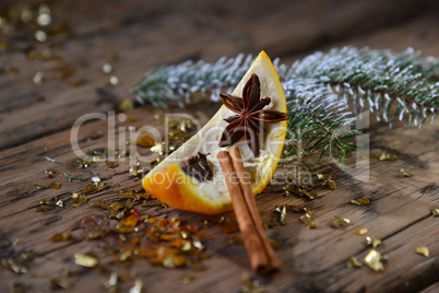 Christmas Food Decoration, Orange, Cinnamon, Fir Branch, Glitter