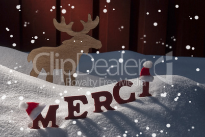 Christmas Card Moose, Snow, Merci Mean Thanks, Snowflakes, Hat