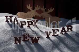 Christmas Card With Moose Couple And Snow, Happy New Year