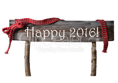 Brown Isolated Christmas Sign Happy 2016, Red Ribbon